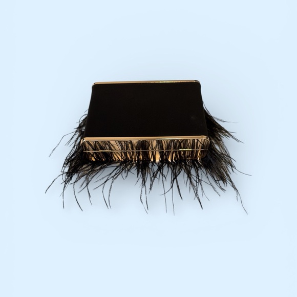 Olga Berg Estelle Black Ostrich Feather Clutch - Picture 2 of 4